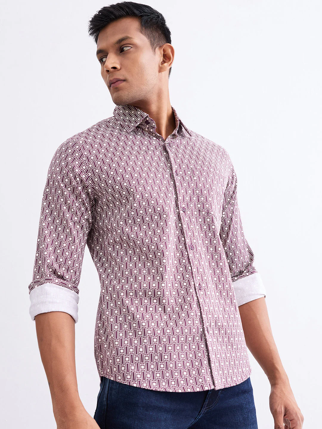 Men Shirt Red Slim Fit - Image 3