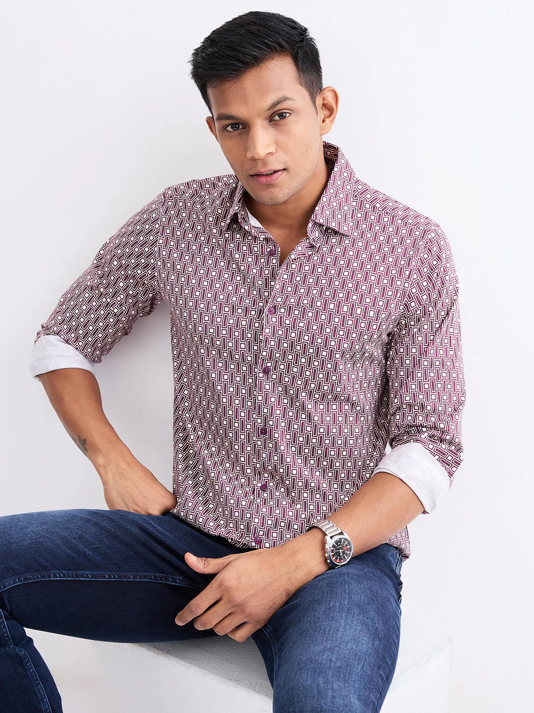 Men Shirt Red Slim Fit - Image 7