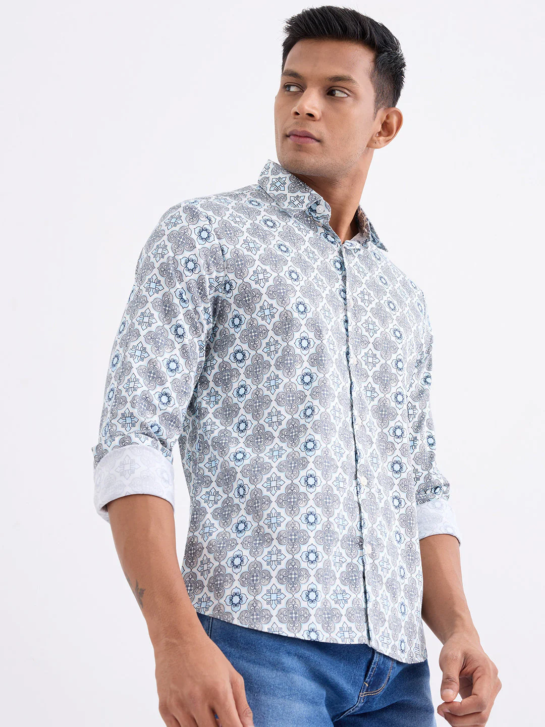 Men Shirt Blue Slim Fit - Image 3