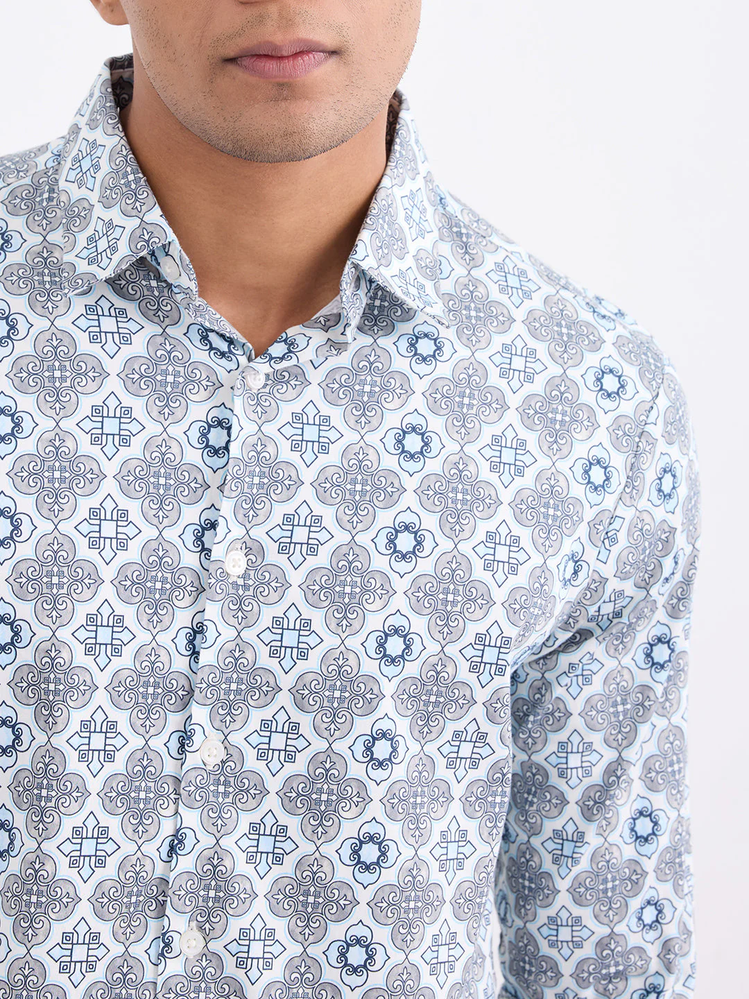 Men Shirt Blue Slim Fit - Image 6