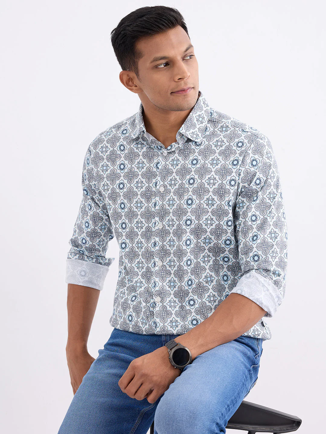 Men Shirt Blue Slim Fit - Image 7
