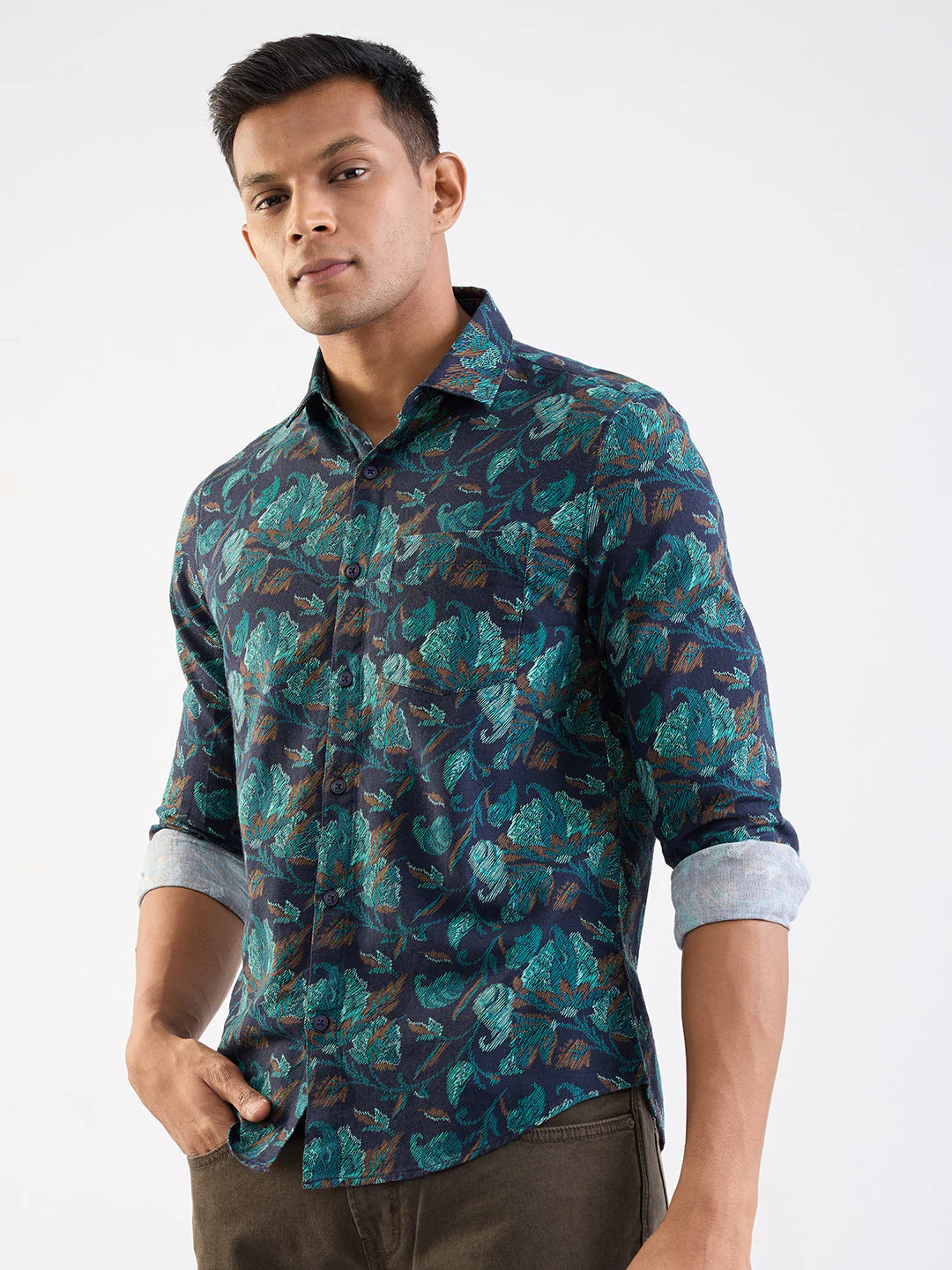 Men Shirt Blue Slim Fit - Image 3