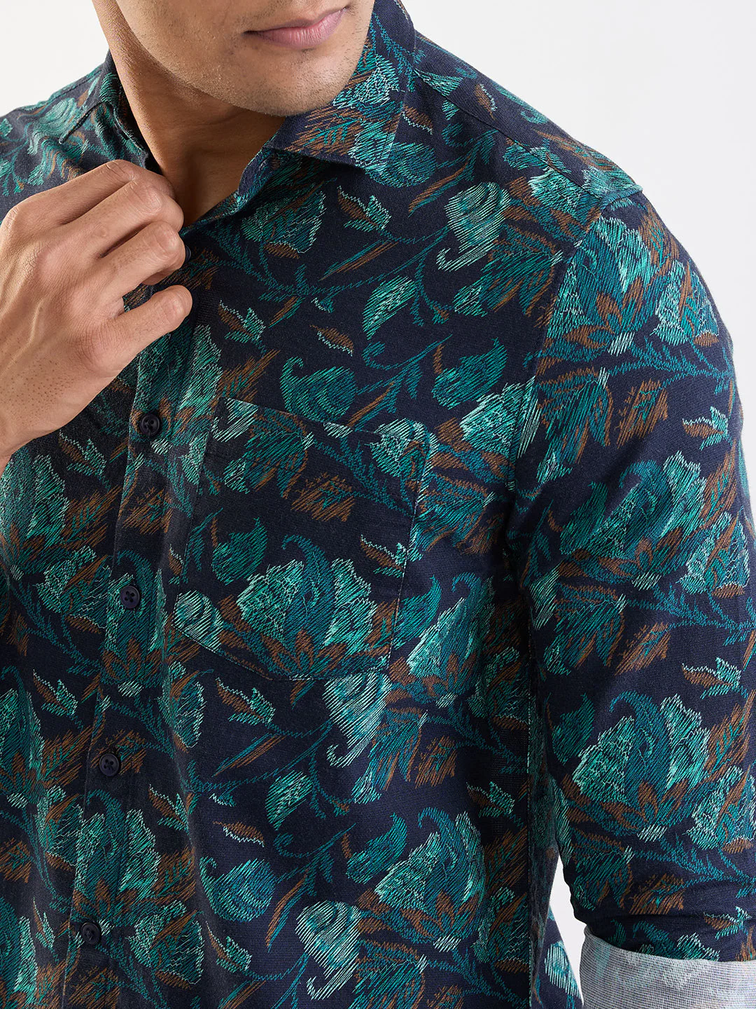 Men Shirt Blue Slim Fit - Image 6