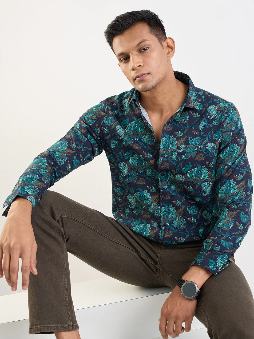 Men Shirt Blue Slim Fit - Image 7