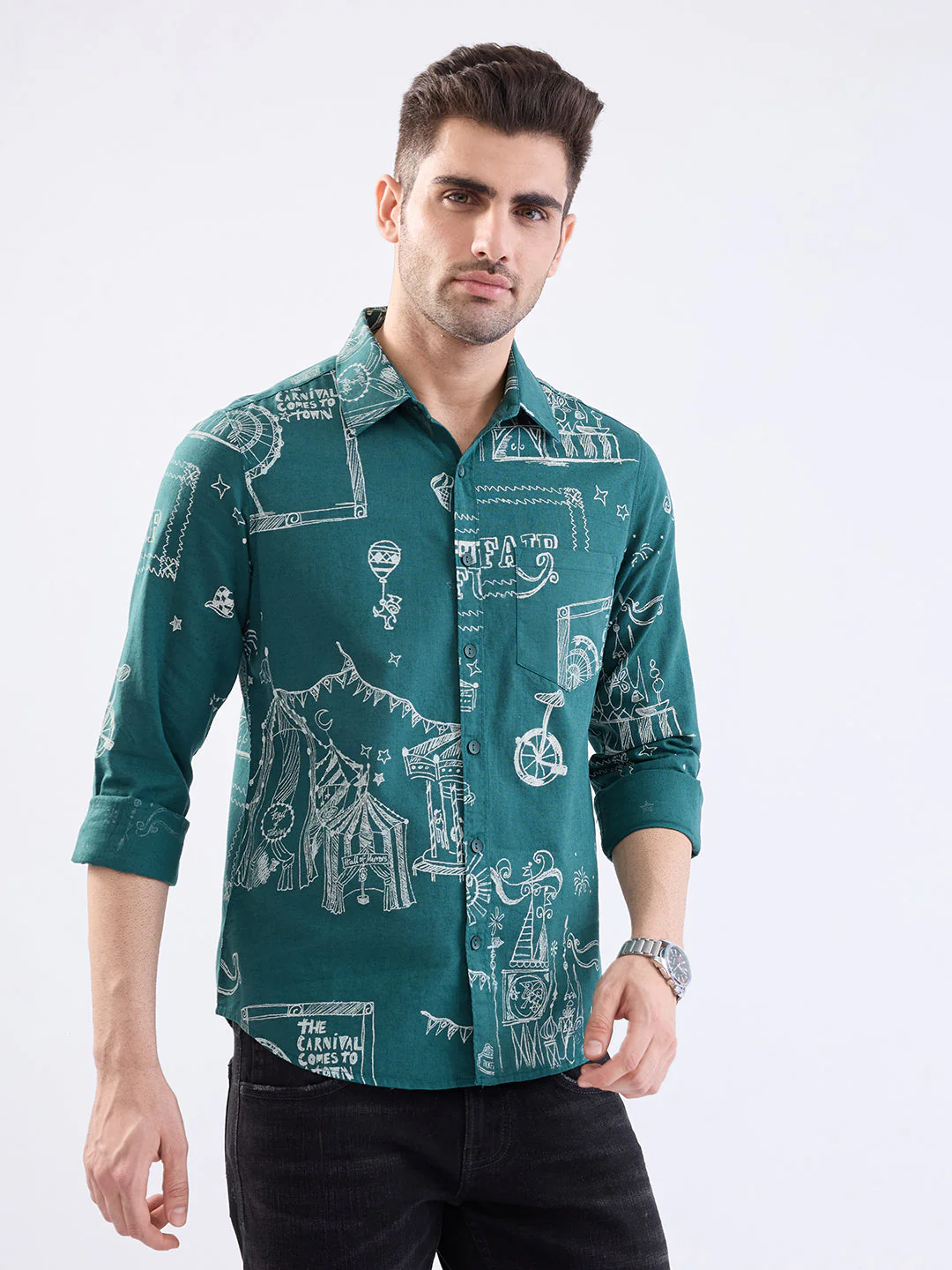 Men Shirt Green Slim Fit - Image 7