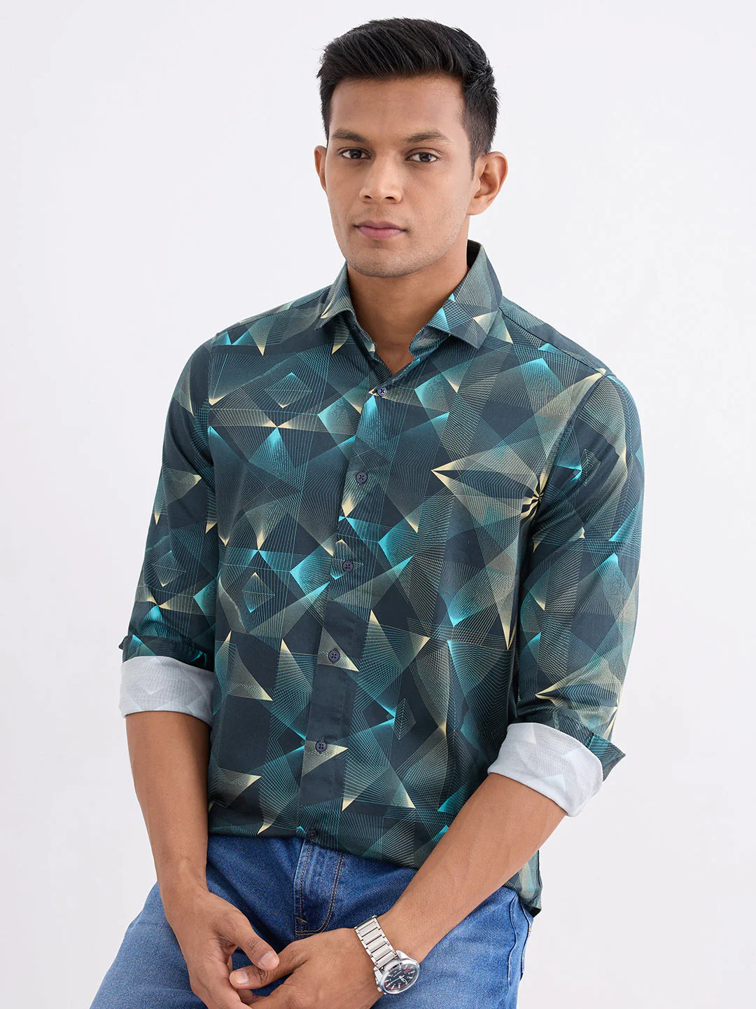 Men Shirt Green Slim Fit - Image 7