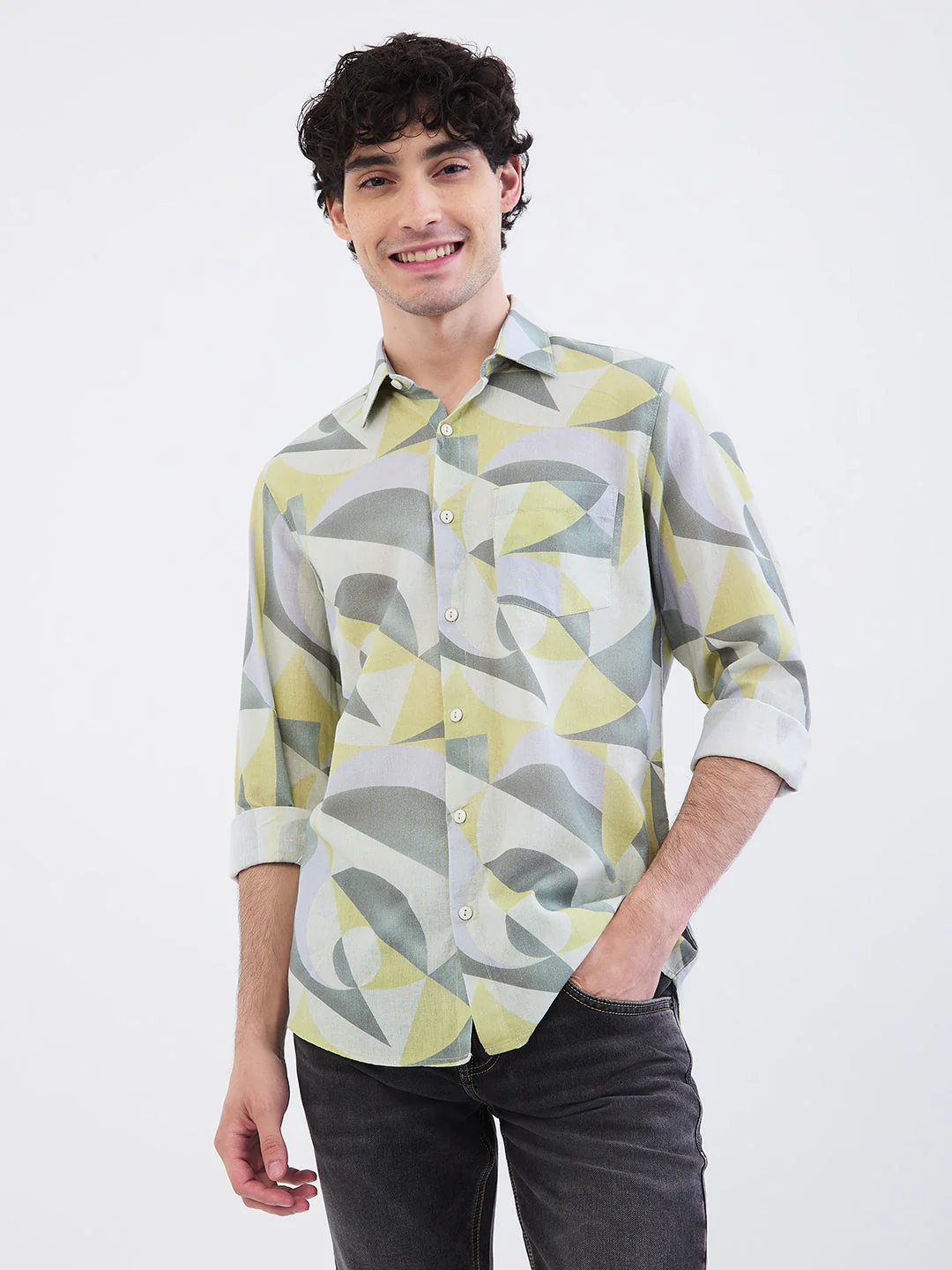 Men Shirt Beige Slim Fit - Image 2