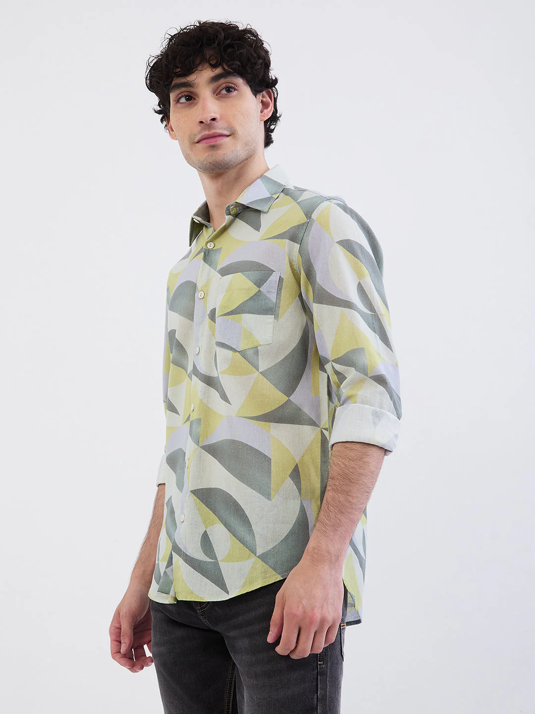 Men Shirt Beige Slim Fit - Image 3