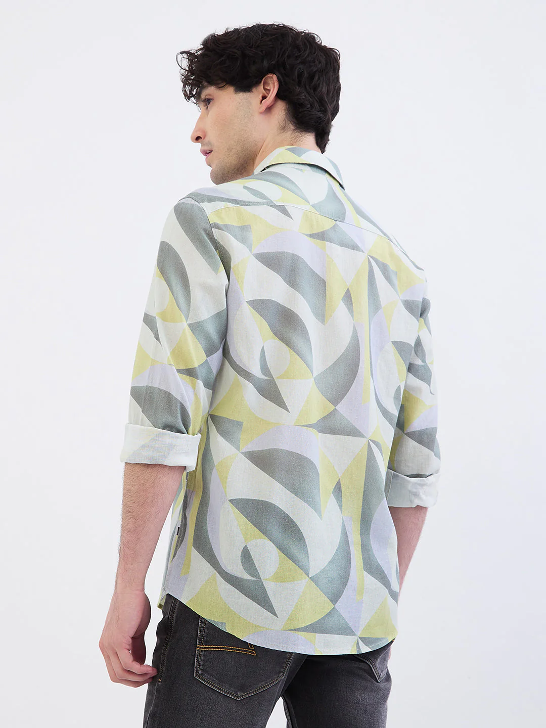 Men Shirt Beige Slim Fit - Image 4