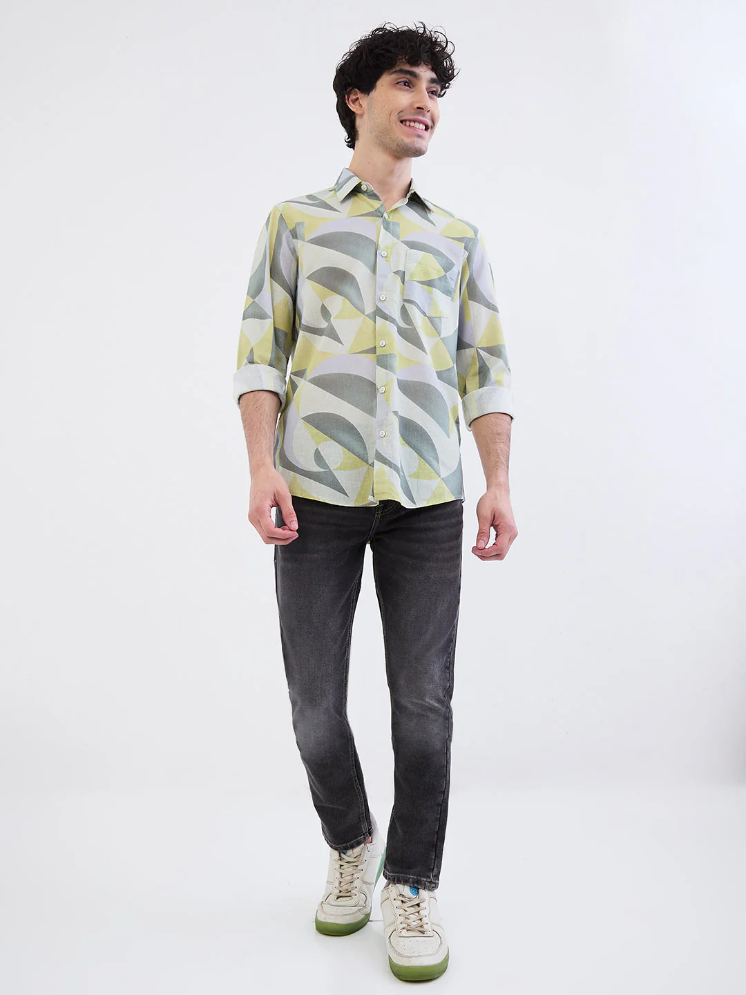 Men Shirt Beige Slim Fit - Image 5