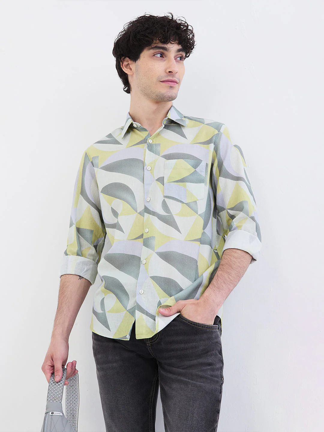 Men Shirt Beige Slim Fit - Image 7