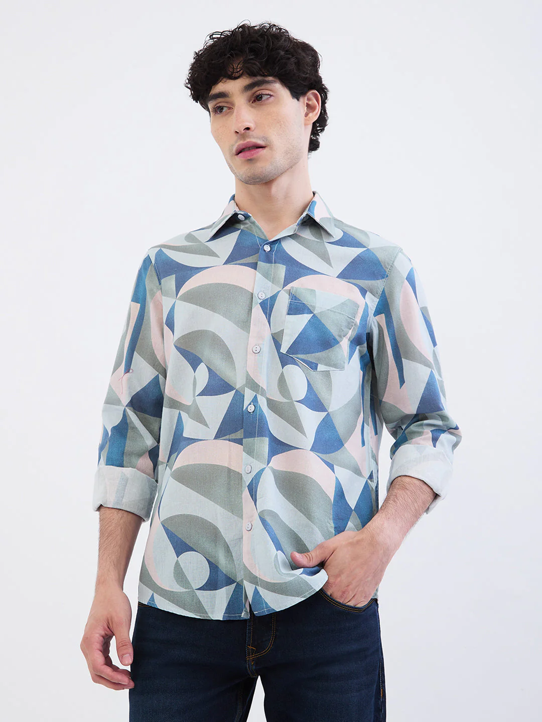 Men Shirt Grey Slim Fit - Image 2
