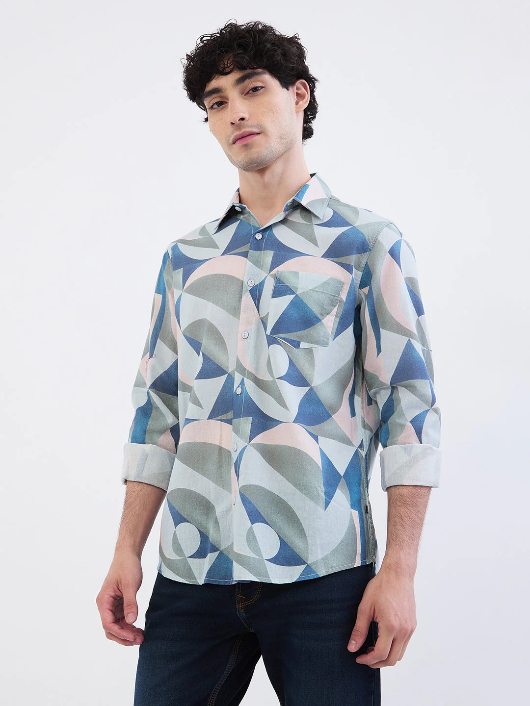 Men Shirt Grey Slim Fit - Image 3