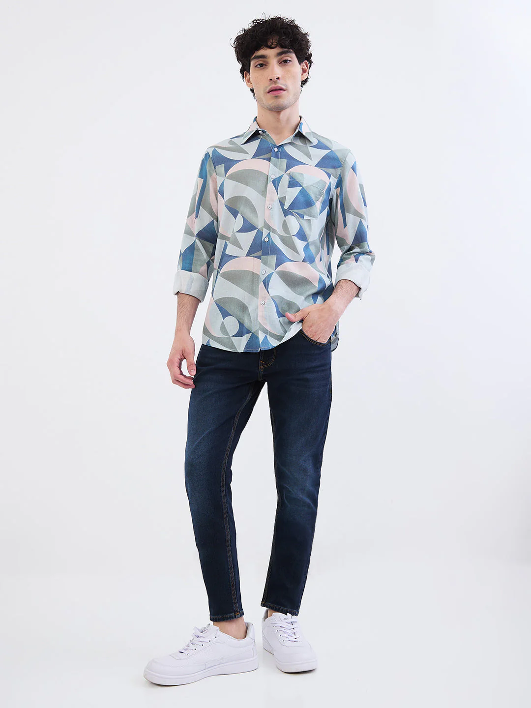 Men Shirt Grey Slim Fit - Image 5
