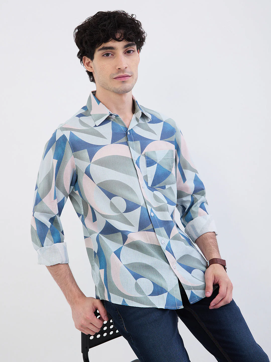 Men Shirt Grey Slim Fit - Image 7