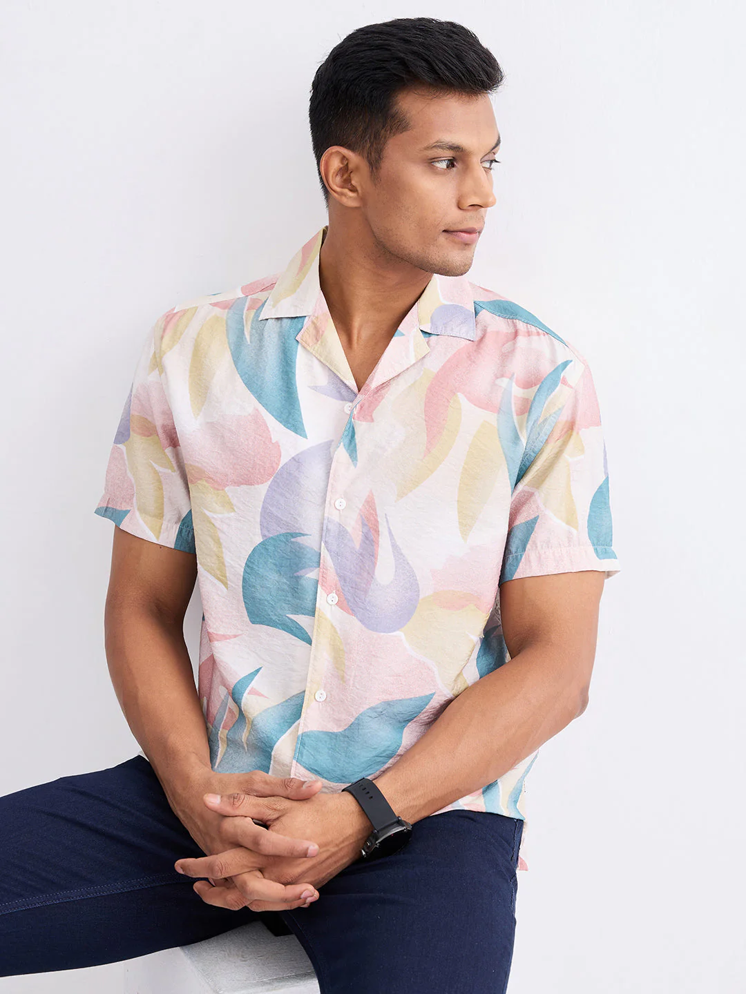 Men Shirt Beige Relaxed Fit - Image 7