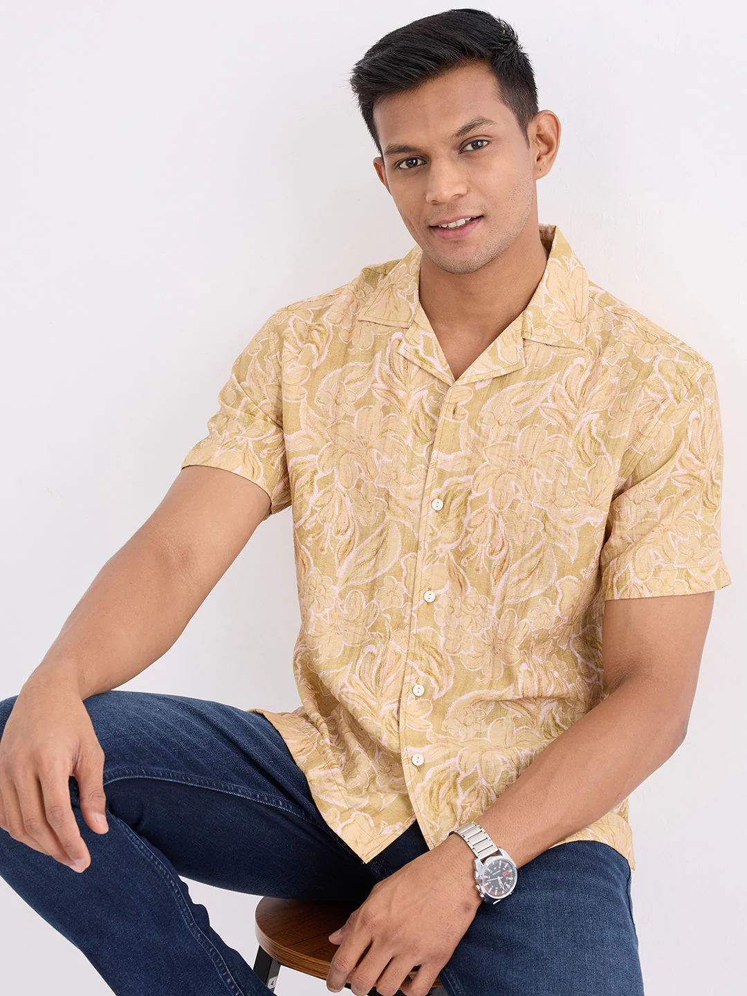 Men Shirt Yellow Relaxed Fit - Image 7