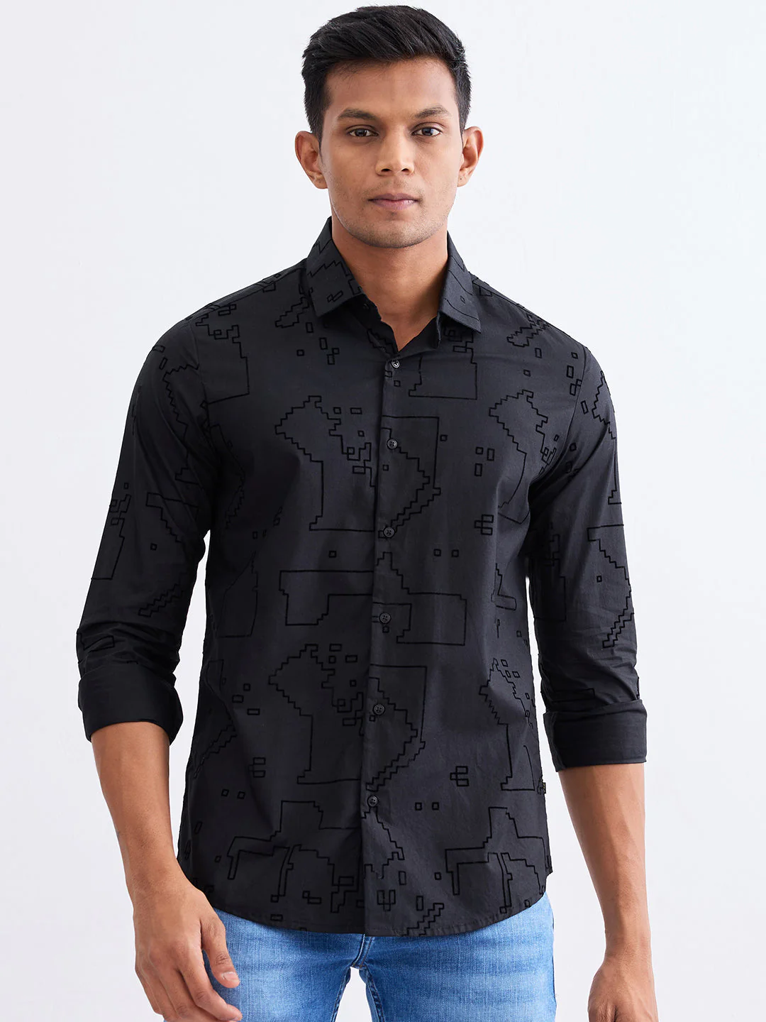 Men Shirt Black Slim Fit - Image 2