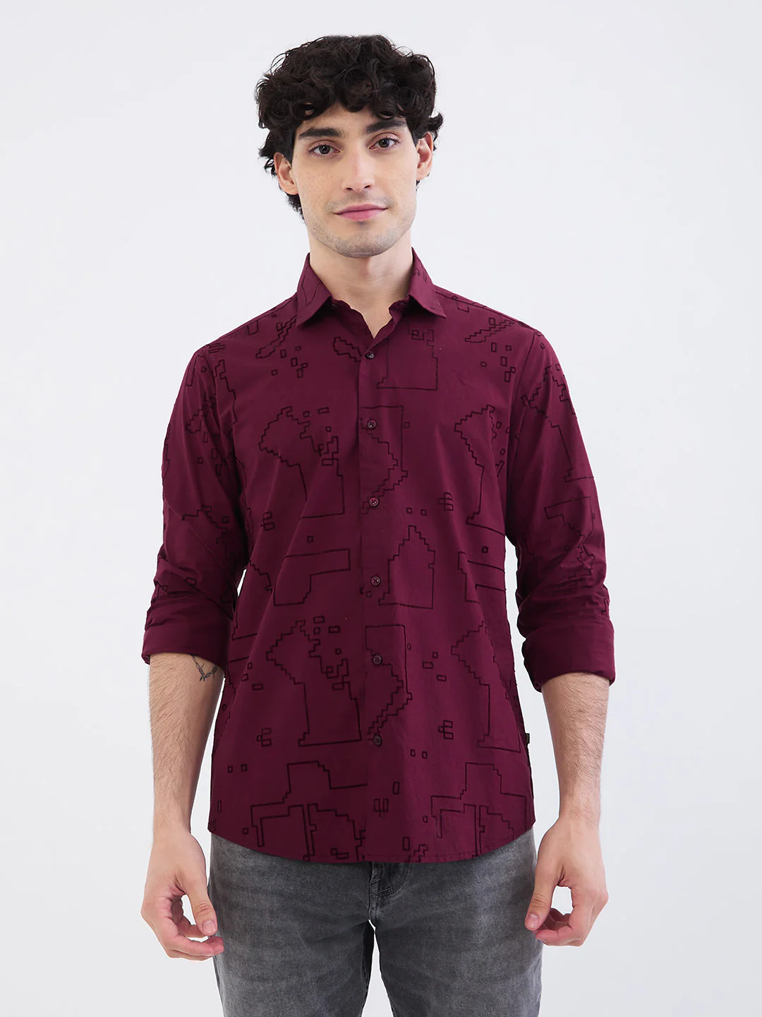 Men Shirt Red Slim Fit - Image 2