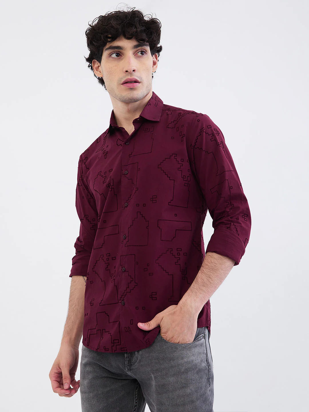 Men Shirt Red Slim Fit - Image 3