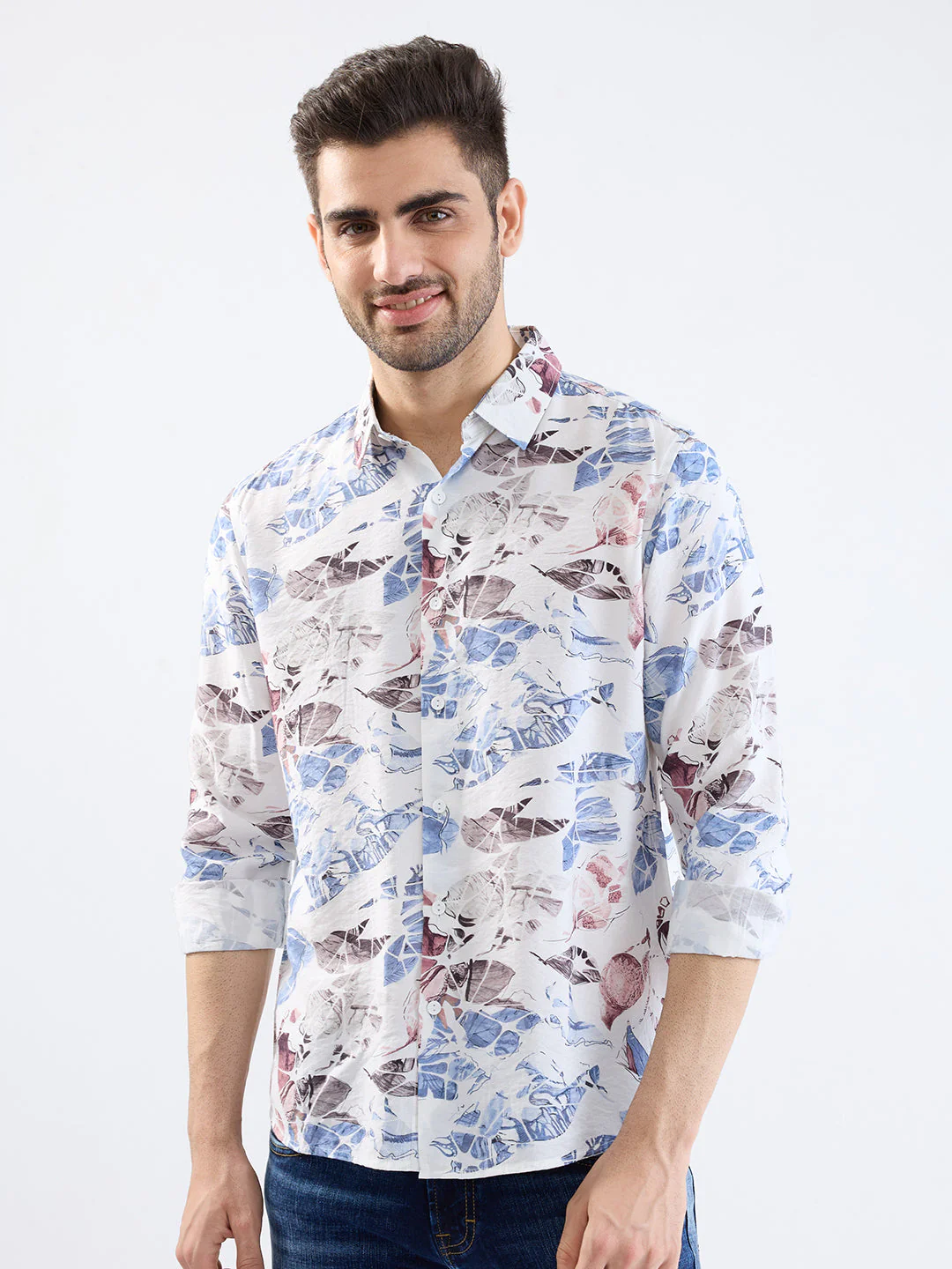 Men Shirt Blue Slim Fit - Image 2