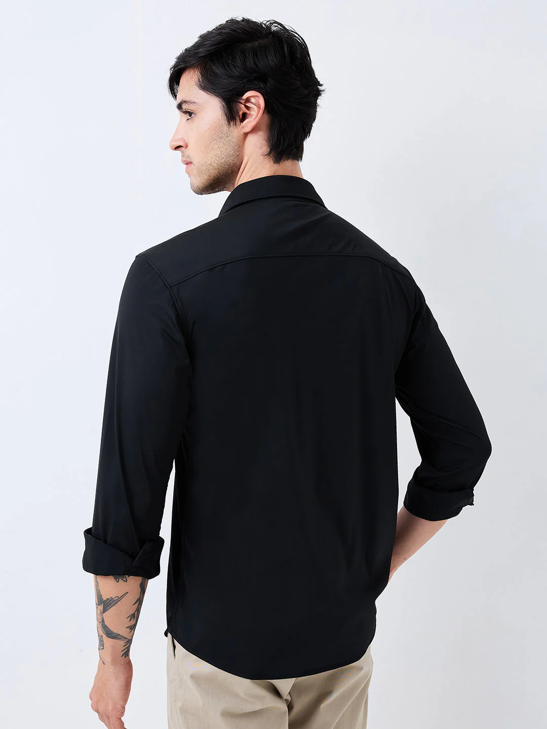 Men Shirt Solid Black Slim Fit - Image 4