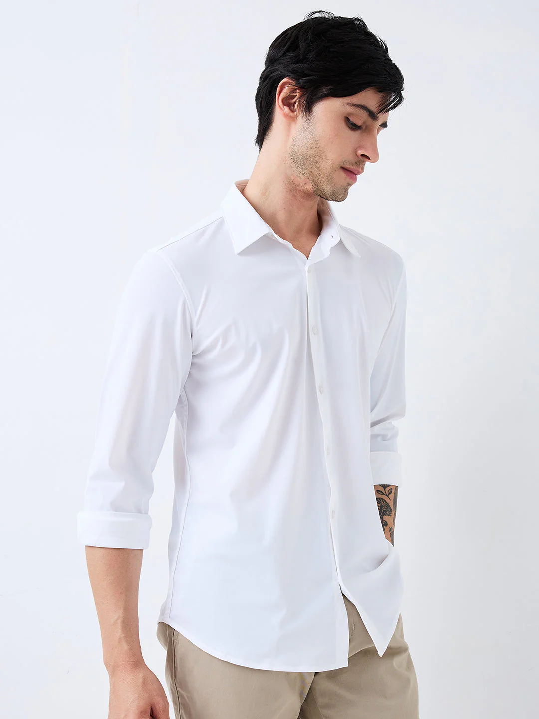 Men Shirt Solid White Slim Fit