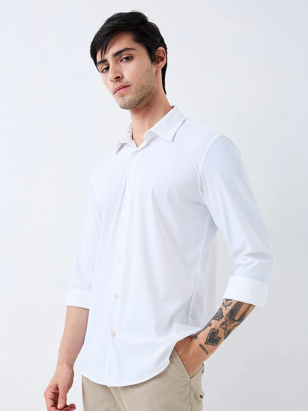Men Shirt Solid White Slim Fit - Image 3