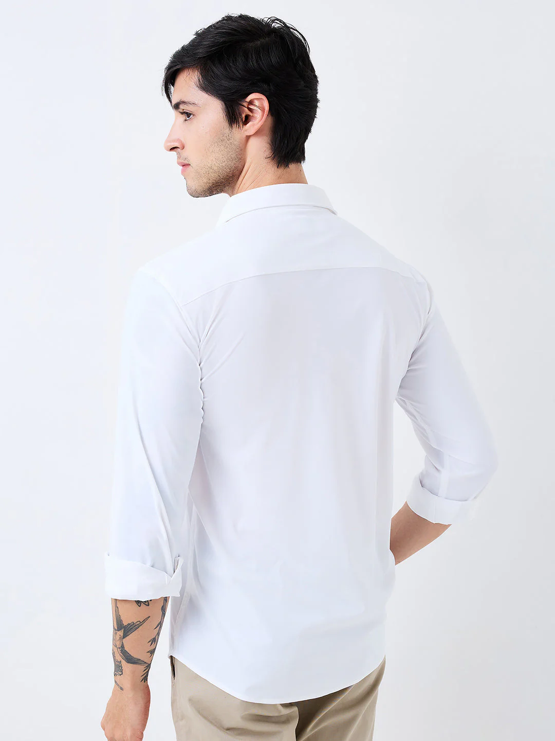 Men Shirt Solid White Slim Fit - Image 4