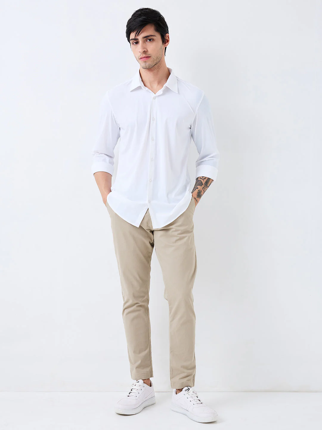 Men Shirt Solid White Slim Fit - Image 5