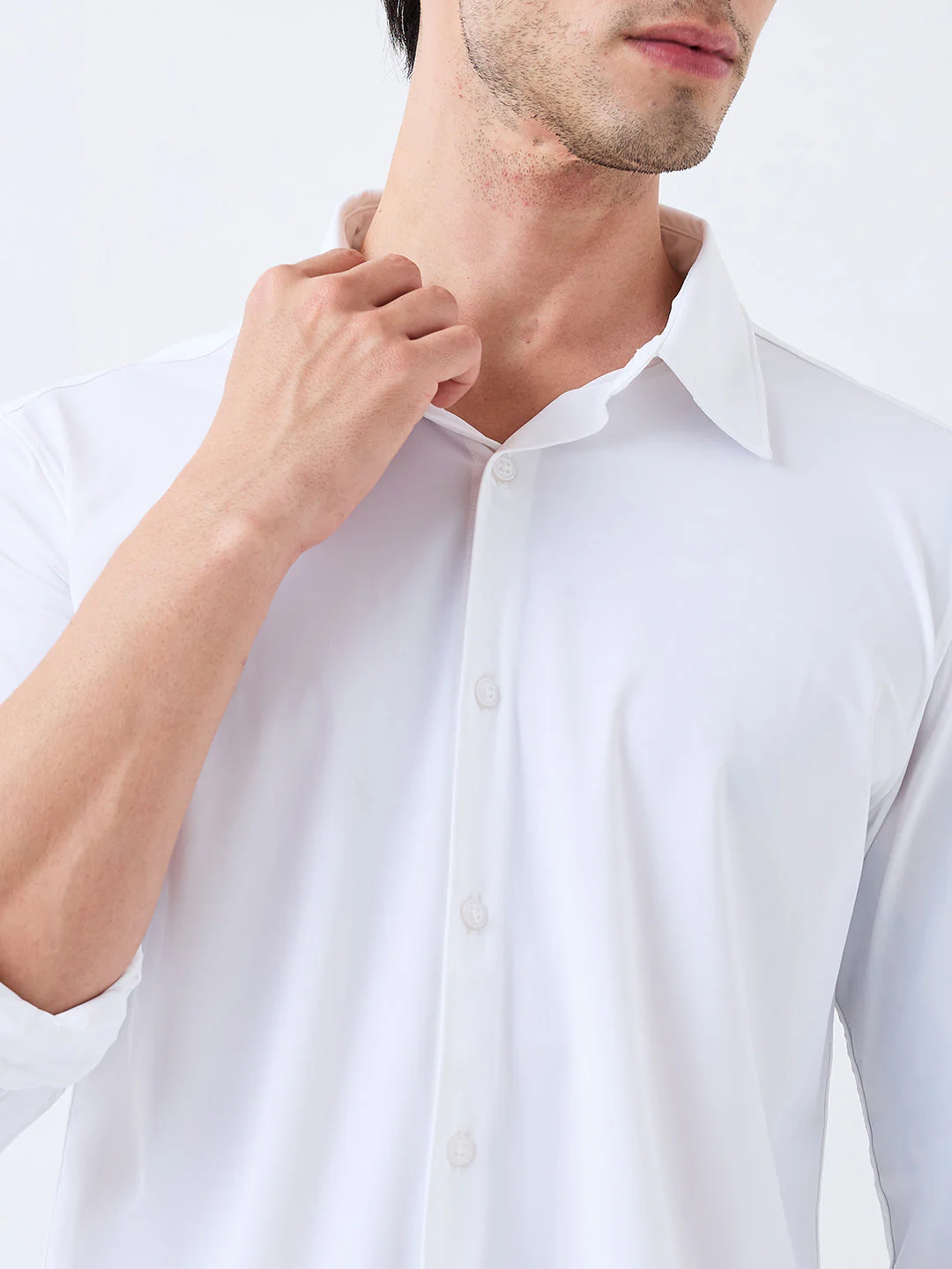 Men Shirt Solid White Slim Fit - Image 6