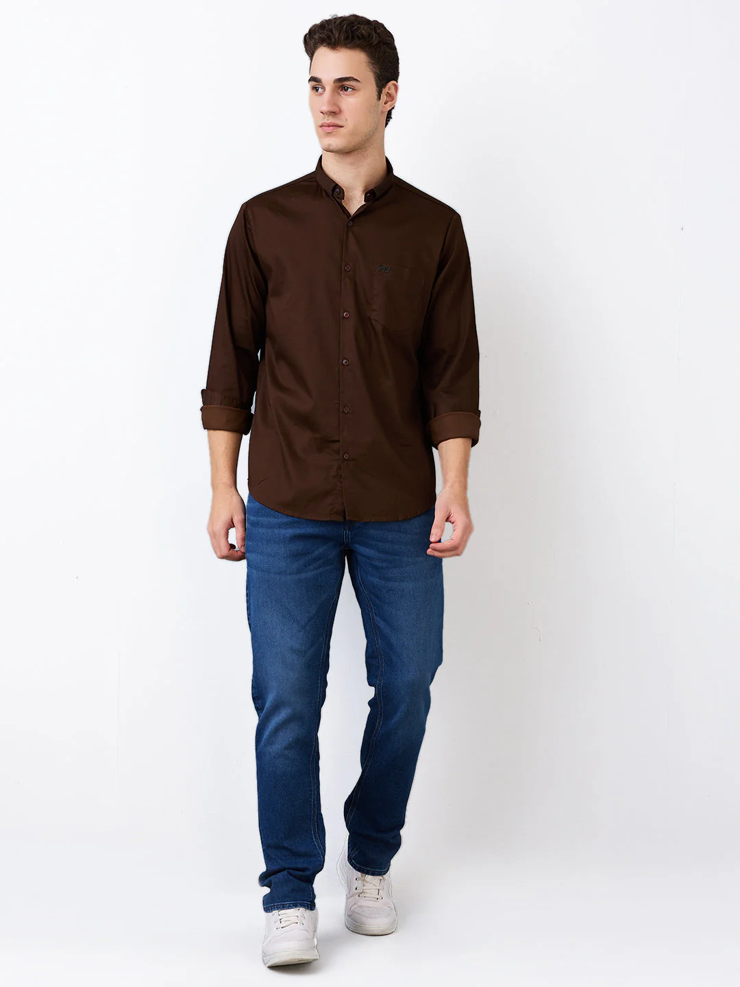 Men Shirt Solid Brown Slim Fit - Image 5