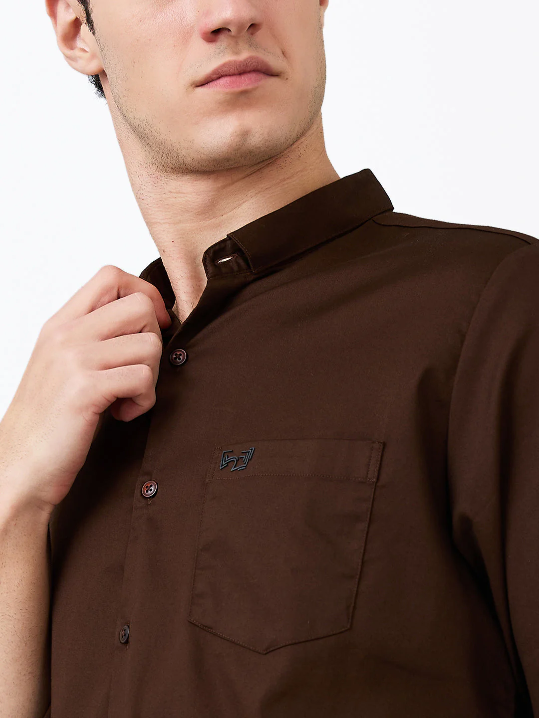 Men Shirt Solid Brown Slim Fit - Image 6