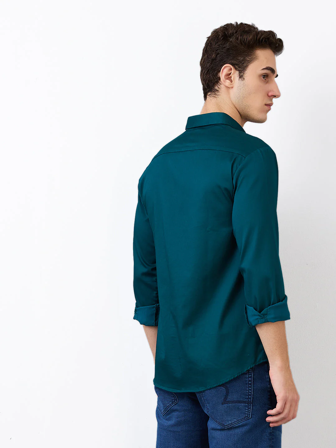 Men Shirt Solid Green Slim Fit - Image 4