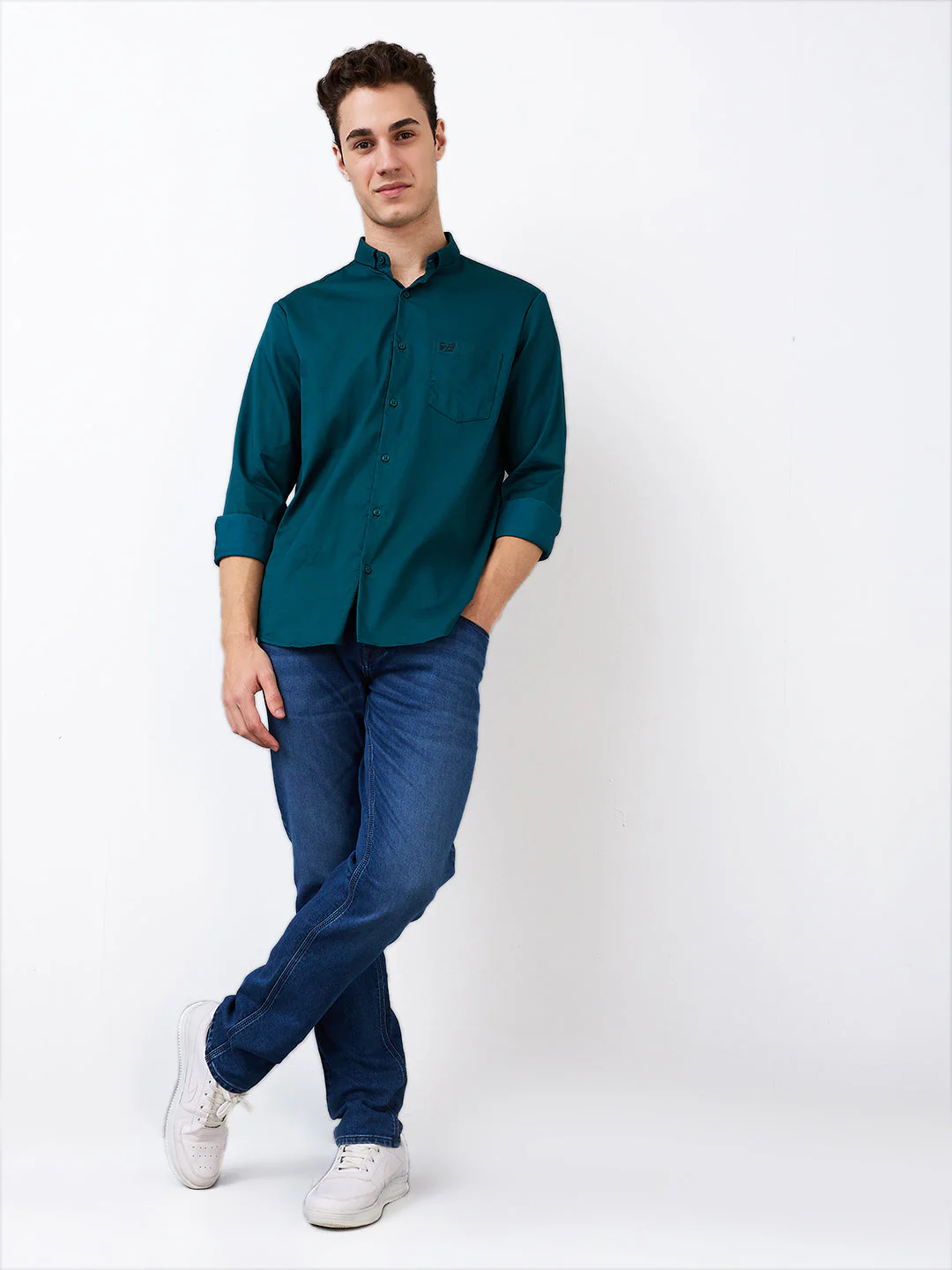Men Shirt Solid Green Slim Fit - Image 5
