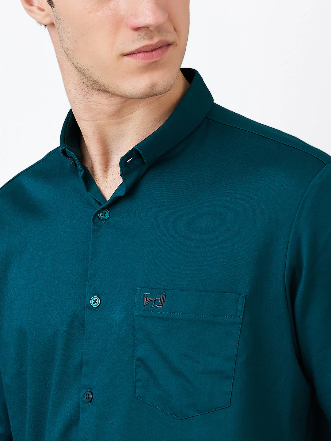 Men Shirt Solid Green Slim Fit - Image 6