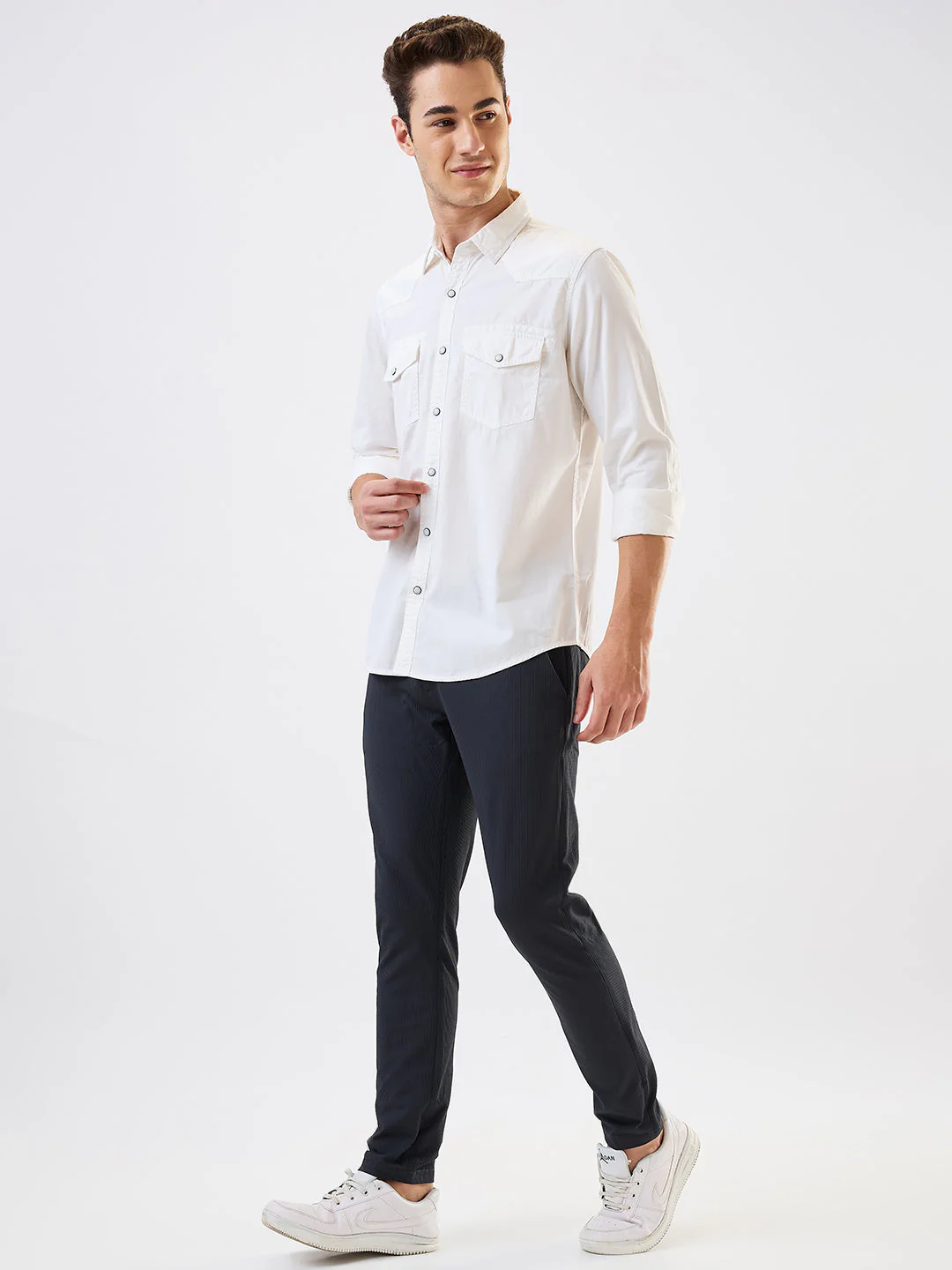 Men Shirt Solid White Slim Fit - Image 2