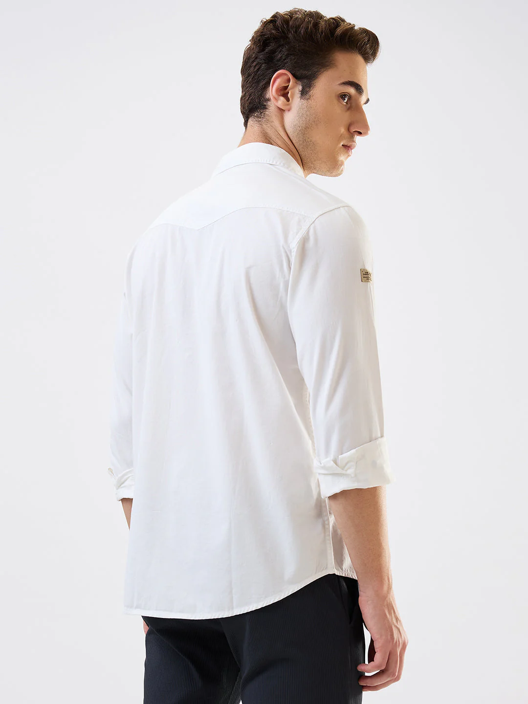 Men Shirt Solid White Slim Fit - Image 3