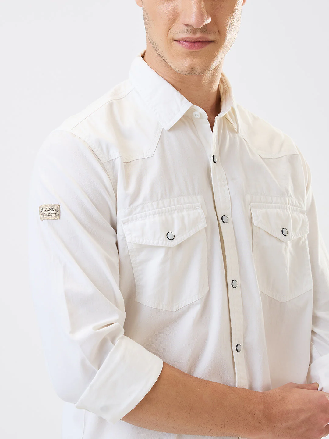 Men Shirt Solid White Slim Fit - Image 5