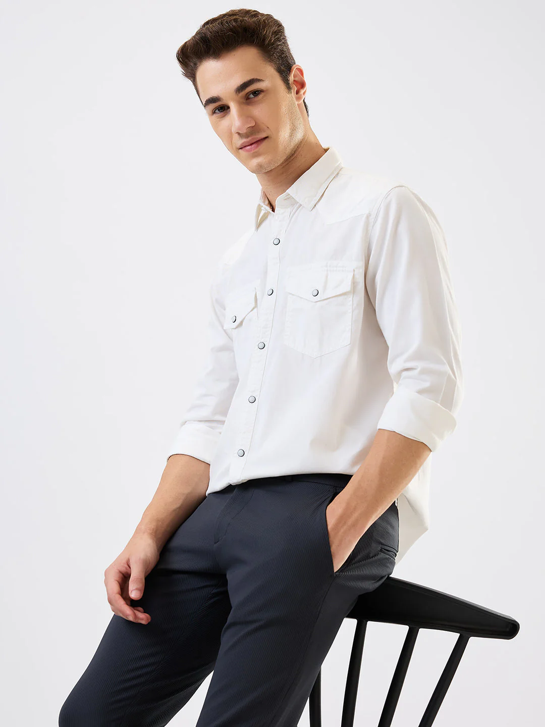 Men Shirt Solid White Slim Fit - Image 6