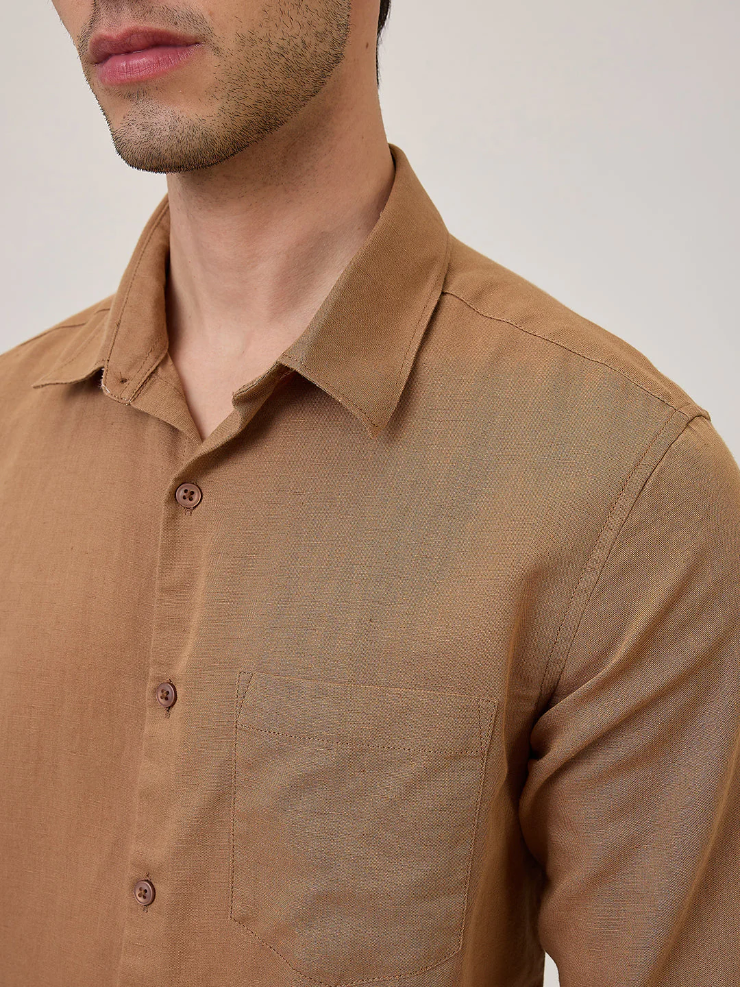 Men Slim Fit Brown Solid Casual Shirt - Image 6