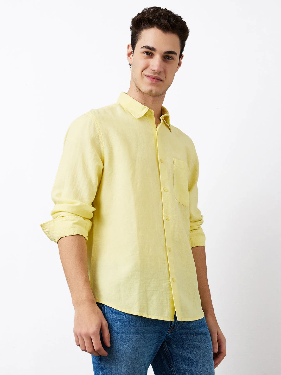 Men Yellow Slim Fit Solid Full Sleeve Shirt - Image 2