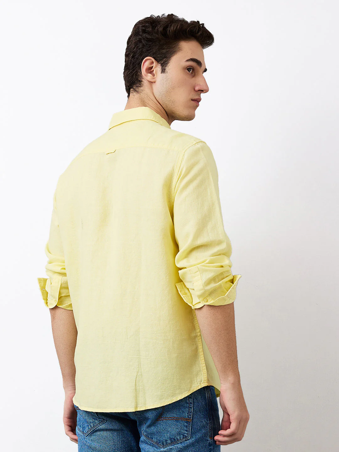 Men Yellow Slim Fit Solid Full Sleeve Shirt - Image 4