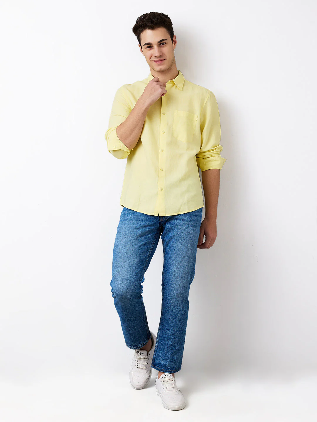 Men Yellow Slim Fit Solid Full Sleeve Shirt - Image 5