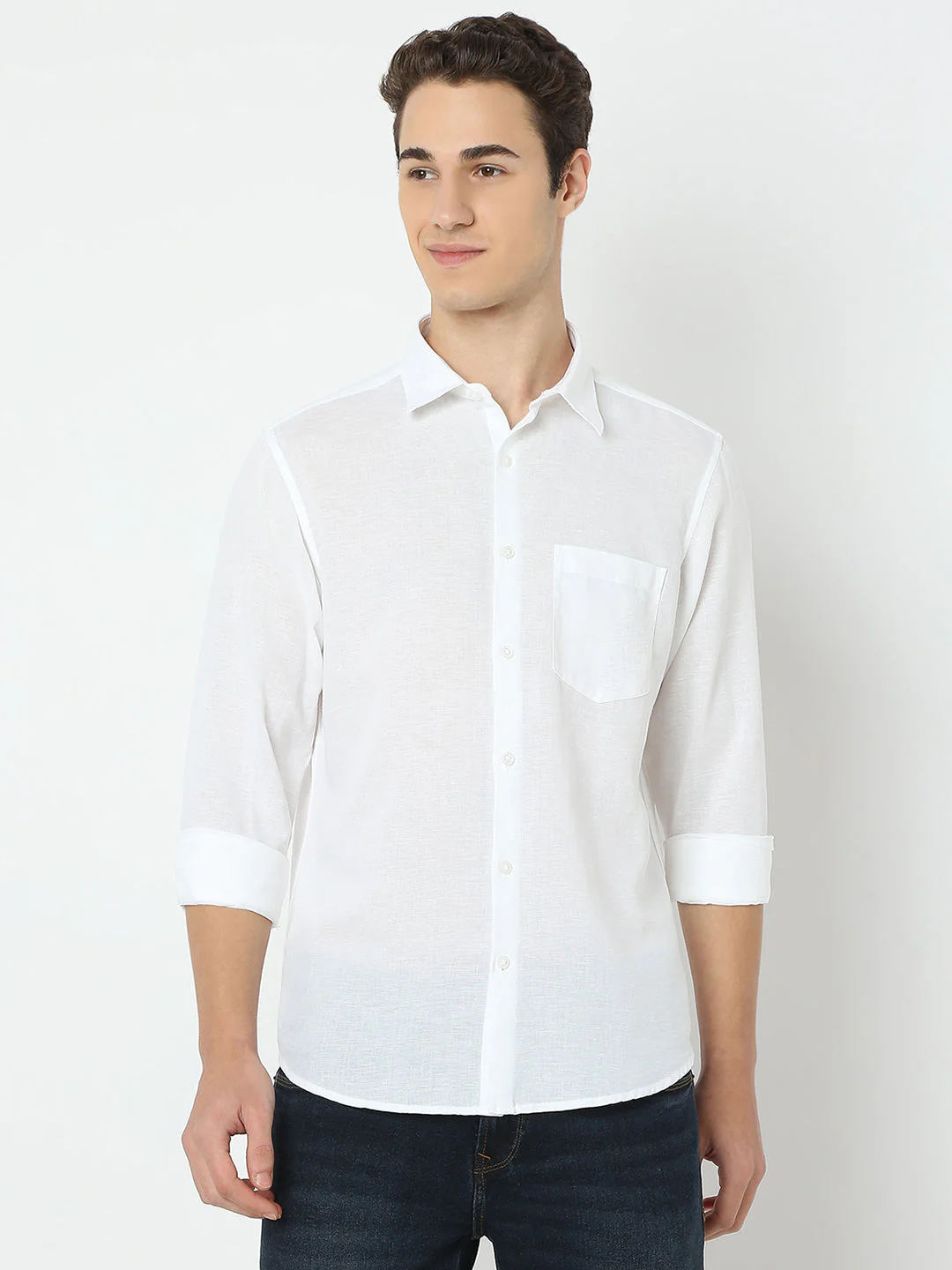 Men Shirt Solid White Slim Fit - Image 2