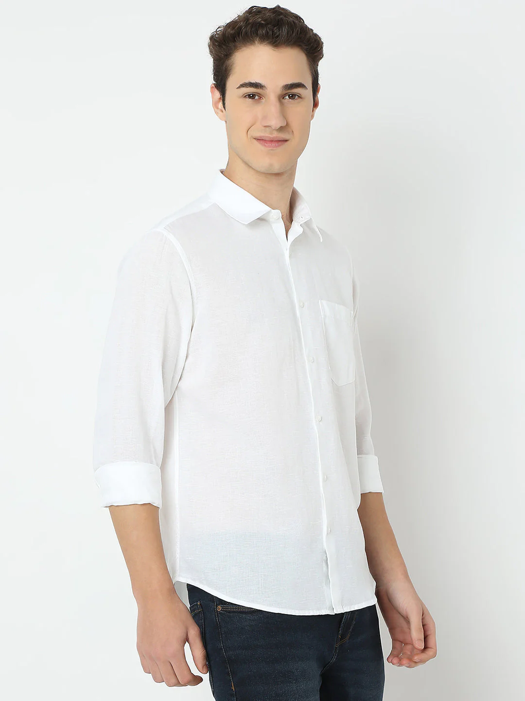 Men Shirt Solid White Slim Fit - Image 3