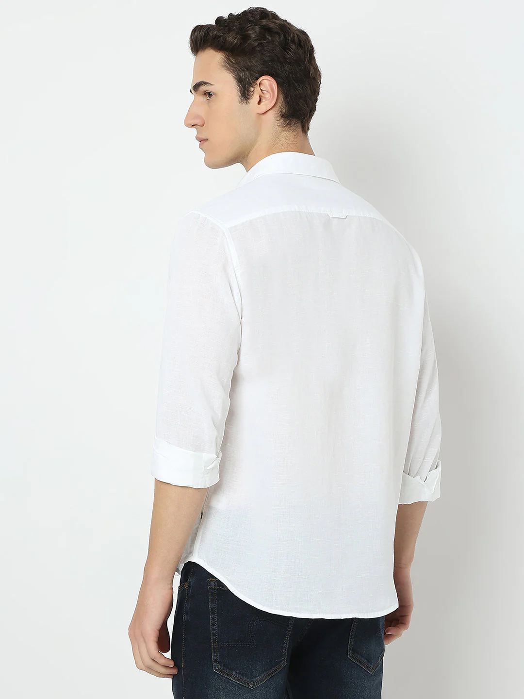 Men Shirt Solid White Slim Fit - Image 4