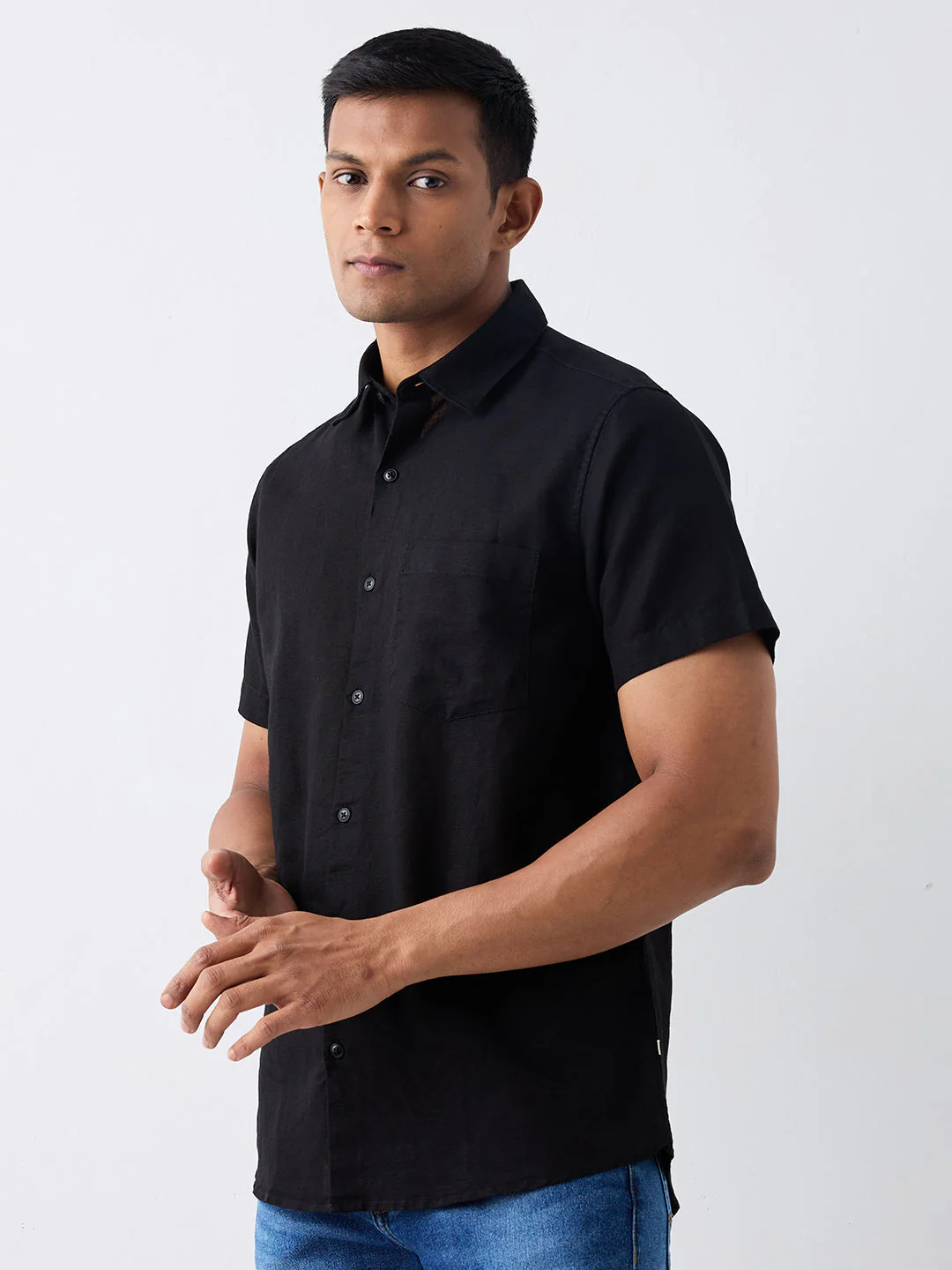 Men Black Slim Fit Casual Shirt - Image 3
