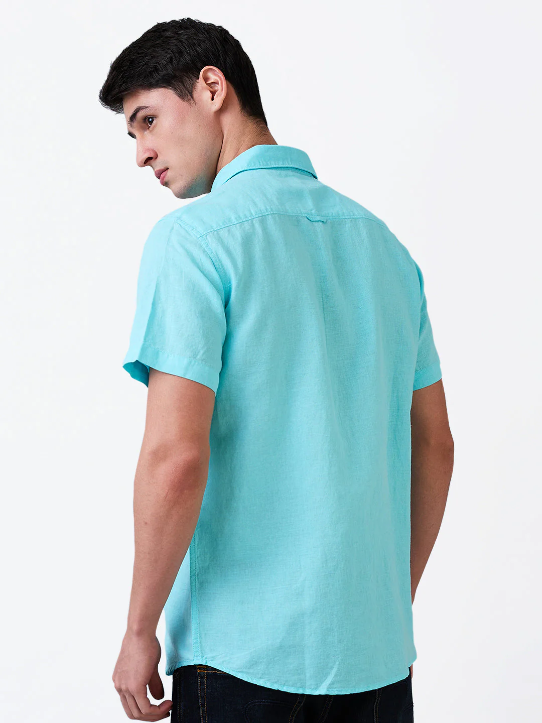 Men Blue Slim Fit Solid Half Sleeve Shirt - Image 4