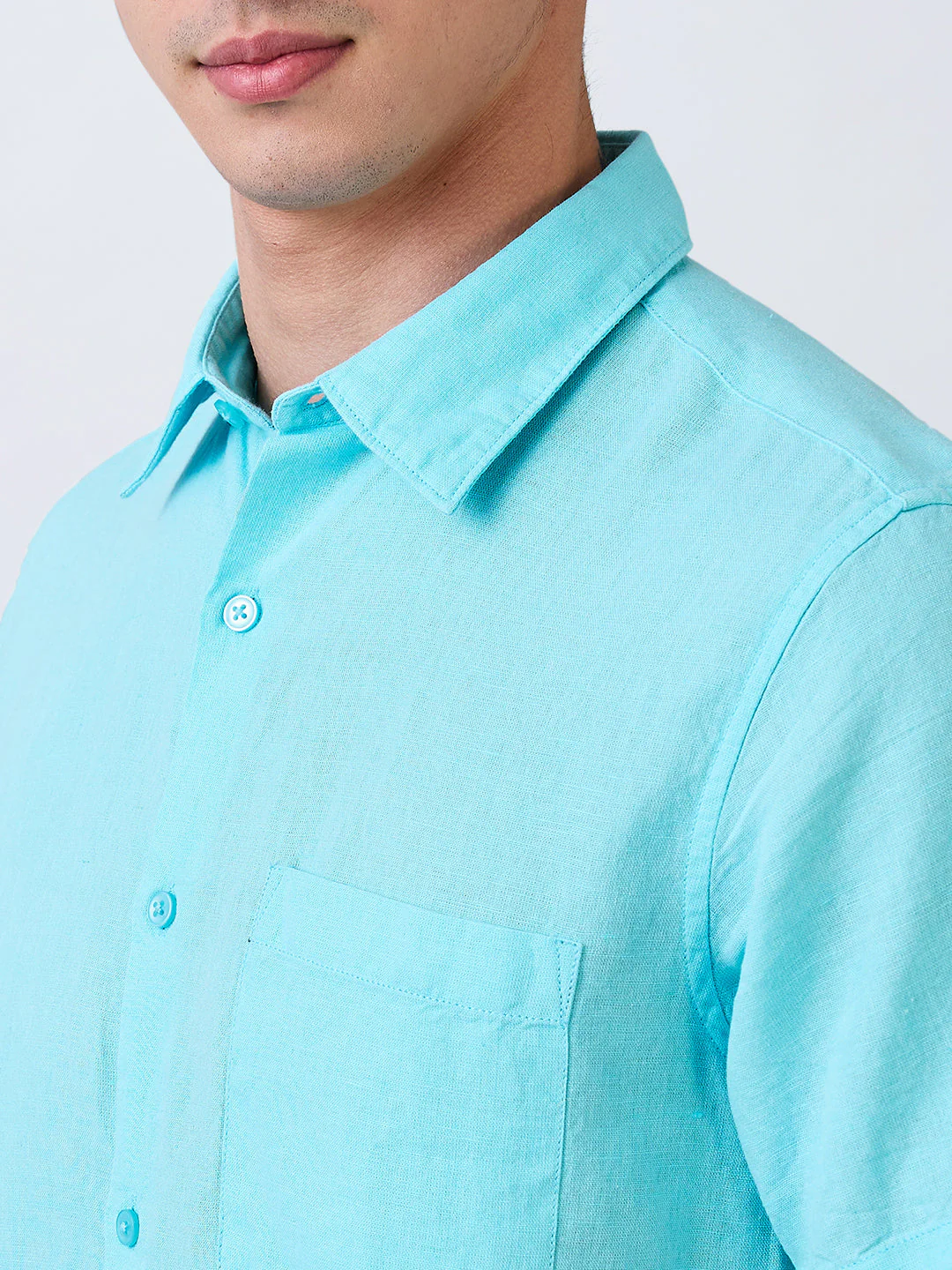 Men Blue Slim Fit Solid Half Sleeve Shirt - Image 6